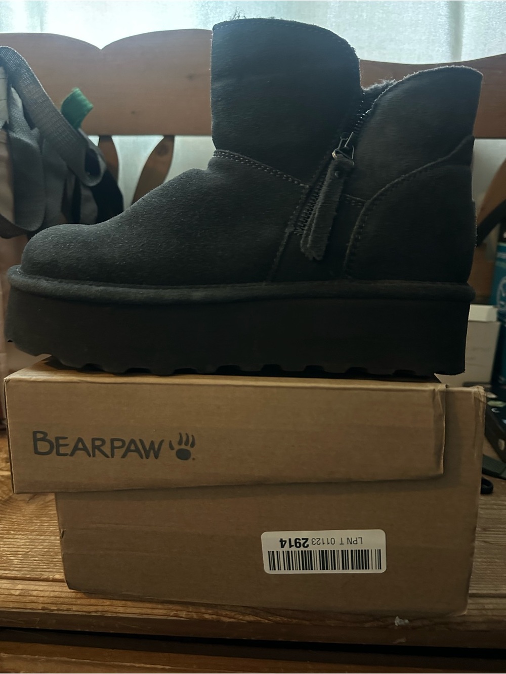 BearPaw Grey Suede Platform Ankle Boots